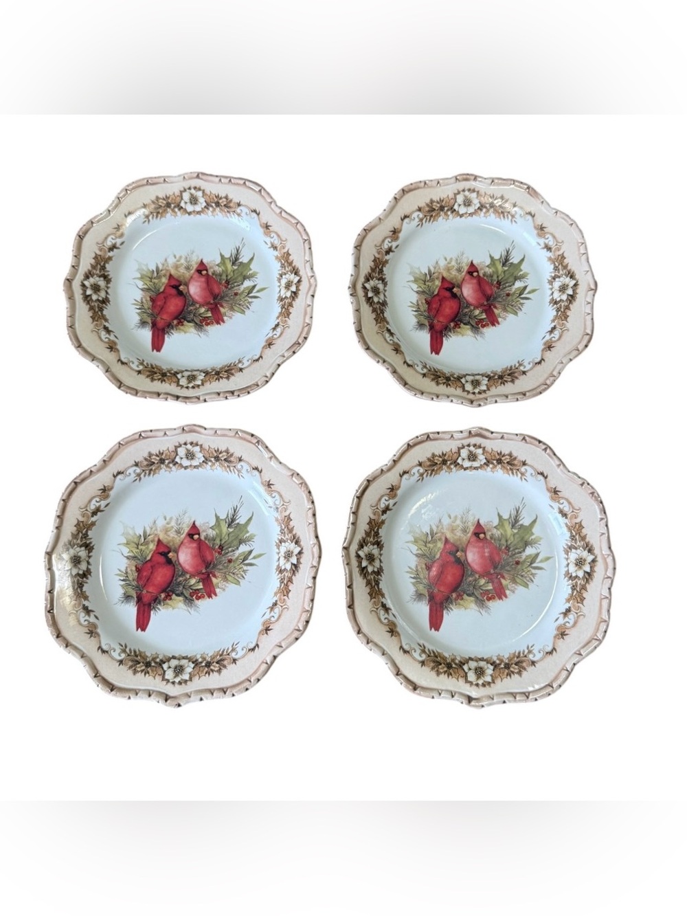 Cracker Barrel Cardinal Red and Cream Decorative Salad Plates - Set of 4